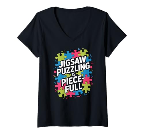 Damen Puzzling is Piece Full Puzzle Lover Zitat T-Shirt mit V-Ausschnitt Damen Puzzling is Piece Full Puzzle Lover Zitat T-Shirt mit V-Ausschnitt von Jigsaw Puzzle Puzzling Puzzle Lover Calm Mind