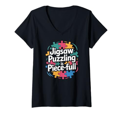Damen Puzzle ist Teil voller Puzzle Lover Calm T-Shirt mit V-Ausschnitt Damen Puzzle ist Teil voller Puzzle Lover Calm T-Shirt mit V-Ausschnitt von Jigsaw Puzzle Puzzling Puzzle Lover Calm