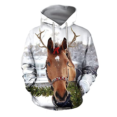 3D Pferd Herren Hoodies Tiere Druck Männer Pullover Frauen Sweatshirts Langarm Hoodie, 0016, XL von Jiheanyst