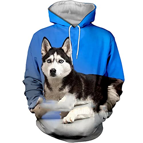 Herbst Herren Damen Sweatshirt 3D Druck Tier Sibirischer Husky Hoodies Langarm Hip Hop Pullover, Stil 09, XXL von Jiheanyst