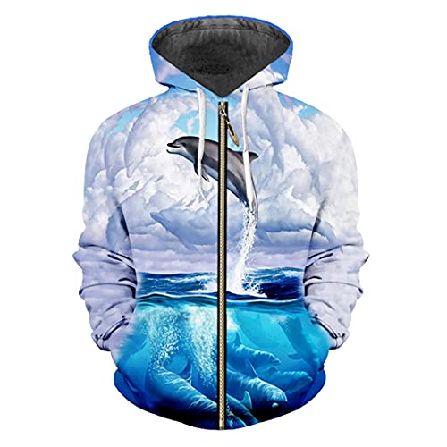 Zip 3D Print Herren Crop Top Reißverschluss Hoodie Neuheit Zipper Jacke Große Größe Hoodie, Delfin, M von Jiheanyst