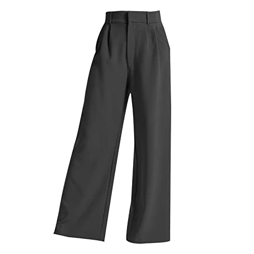 Jikiaci Hohe Taillenhose mit weitem Bein für Damen,Lässige Damenhose mit weitem Bein und Knöpfen | Passend zum Kurzarm-Heels-Blazer, Schwarz von Jikiaci