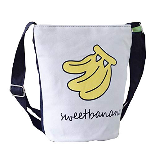 Jiklophg Schulmädchen-Schulter- und Handtaschen-Banane aus Segeltuch mit Tiermotiv und Bananen-Druck, Weiß/Gelb, Einheitsgröße von Jiklophg