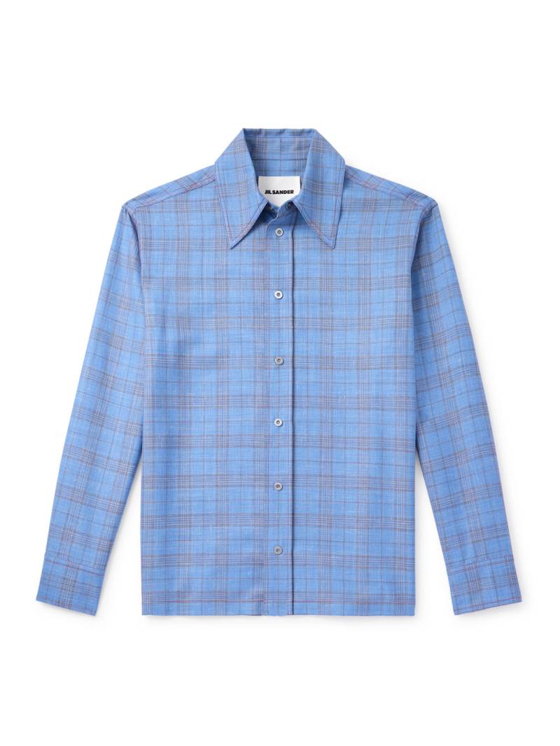 Jil Sander - Checked Wool and Linen-Blend Shirt - Men - Blue - IT 48 von Jil Sander
