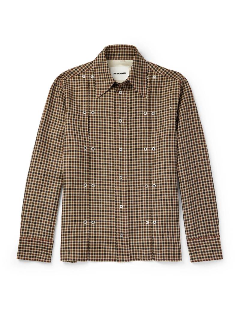 Jil Sander - Embellished Checked Wool and Linen-Blend Shirt - Men - Brown - EU 38 von Jil Sander