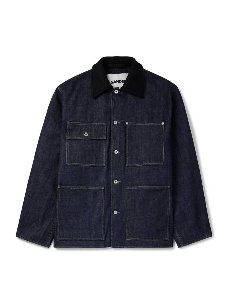 Jil Sander - Oversized Wool Felt-Trimmed Denim Jacket - Men - Blue - IT 46 von Jil Sander