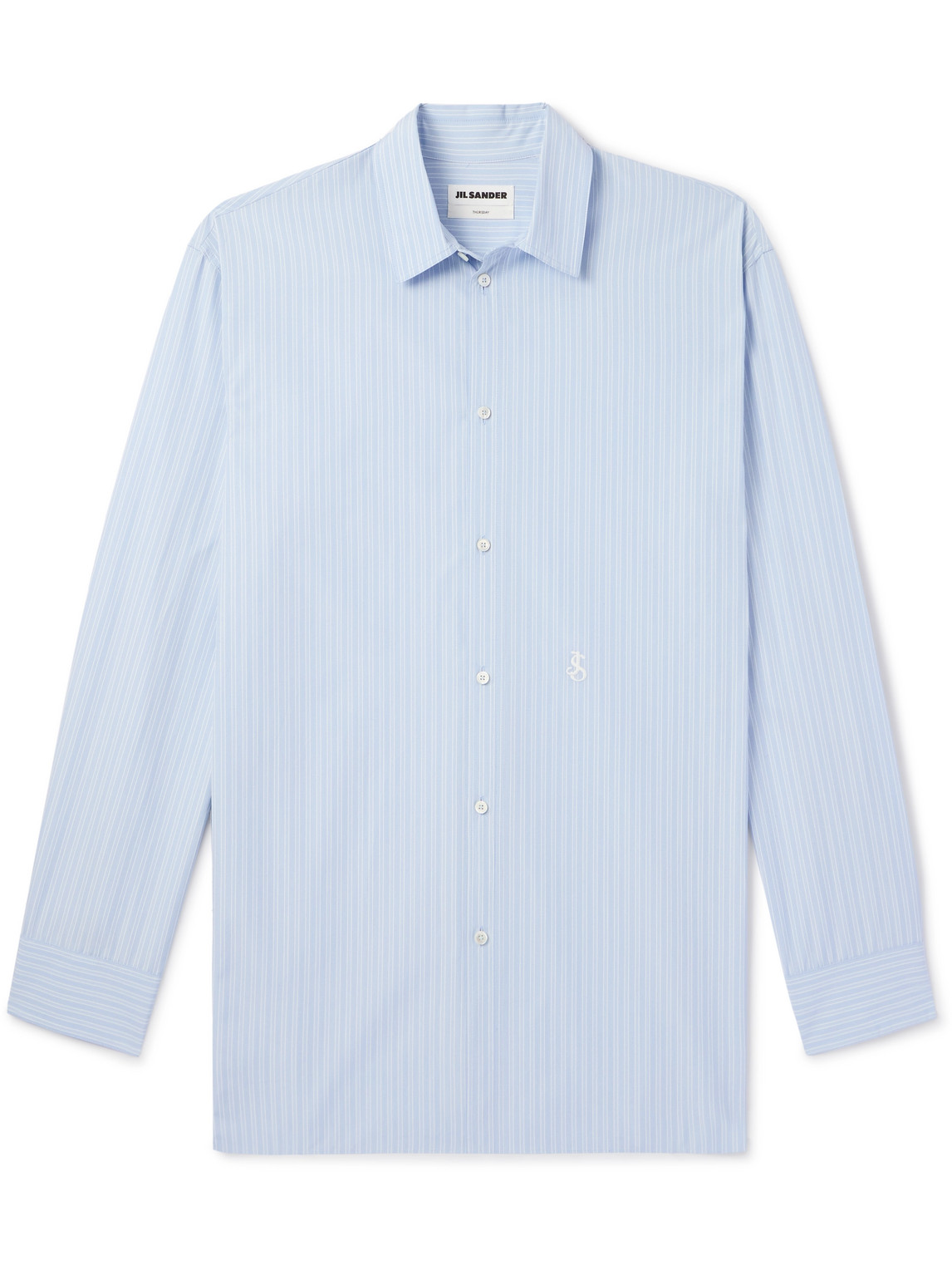 Jil Sander - Thursday Logo-Embroidered Striped Cotton-Poplin Shirt - Men - Blue - EU 42 von Jil Sander