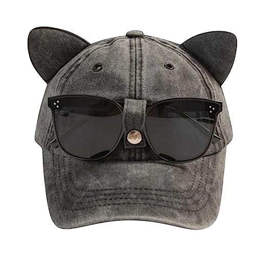 Baseball Cap mit süße Katzenohren Persönlichkeit Mode Straße Sonnenbrille Schirmmütze Männlich Hiphop Hut Basecap Damen Herren Hut Snapback Caps Basecap Sommerhut Cowboy Hut (Black, One Size) von Jilagthvr