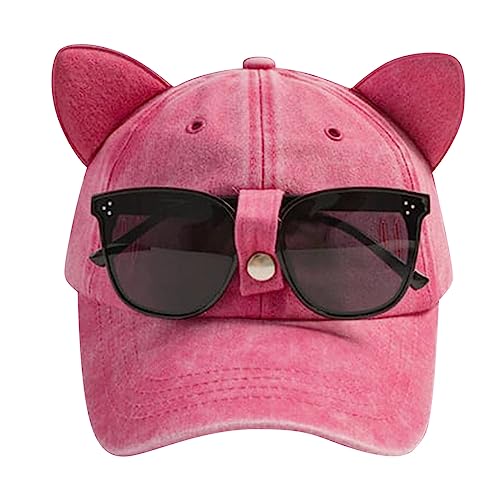 Baseball Cap mit süße Katzenohren Persönlichkeit Mode Straße Sonnenbrille Schirmmütze Männlich Hiphop Hut Basecap Damen Herren Hut Snapback Caps Basecap Sommerhut Cowboy Hut (Hot Pink, One Size) von Jilagthvr