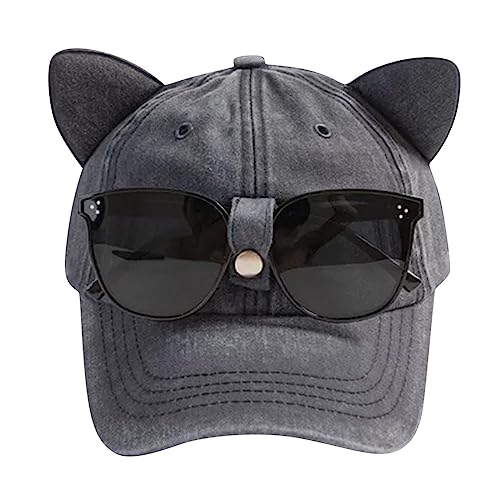 Baseball Cap mit süße Katzenohren Persönlichkeit Mode Straße Sonnenbrille Schirmmütze Männlich Hiphop Hut Basecap Damen Herren Hut Snapback Caps Basecap Sommerhut Cowboy Hut (Navy, One Size) von Jilagthvr