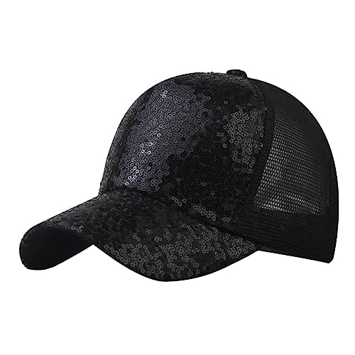 Jilagthvr Basecap Damen mit Glitzer-Pailletten Caps Damen Unisex-Mode-Pailletten-Mesh-Kappe Atmungsaktiver Farbwechselnder Sonnenschutzhut Kappe mit Netz Snapback Caps Herren (Black, One Size) von Jilagthvr