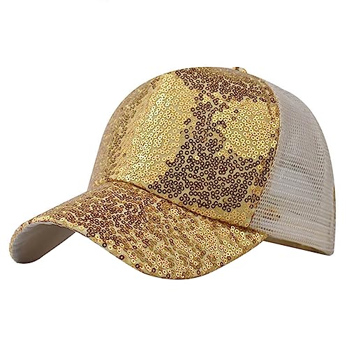 Jilagthvr Basecap Damen mit Glitzer-Pailletten Caps Damen Unisex-Mode-Pailletten-Mesh-Kappe Atmungsaktiver Farbwechselnder Sonnenschutzhut Kappe mit Netz Snapback Caps Herren (Yellow, One Size) von Jilagthvr