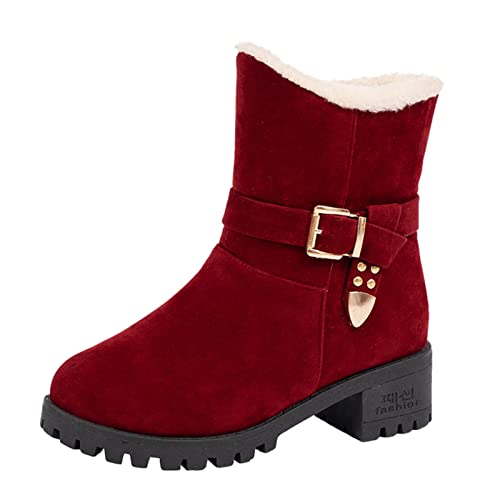 Winterschuhe Damen Schuhe Schlupfstiefel Chelsea-Stiefel Frauen Stiefel Winter Schuhe Winterstiefel Mode-Stiefel Frauen Schneestiefel Outdoor Stiefel Damen Stiefelette Lederstiefel (Wine, 39) von Jilagthvr