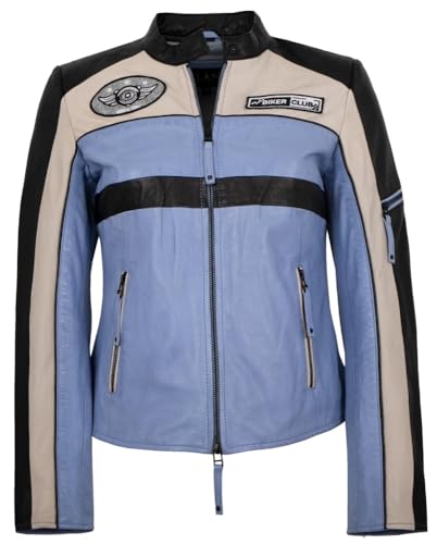 Jilani - Damen Echtleder Lederjacke Bikerjacke Lammnappa schwarz-blau Größe 38 von Jilani
