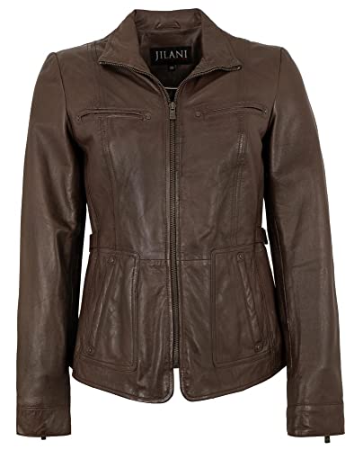 Jilani - Damen Echtleder Lederjacke Lammnappa Dunkelbraun Größe 48 von Jilani