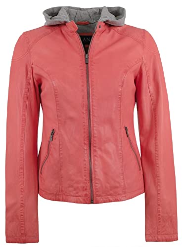 Jilani - Damen Echtleder Lederjacke Lammnappa Kapuze lachs Größe 42 von Jilani