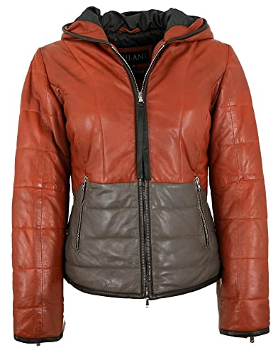 Jilani - Damen Echtleder Lederjacke Steppjacke Lammnappa orange-grau Größe 44 von Jilani