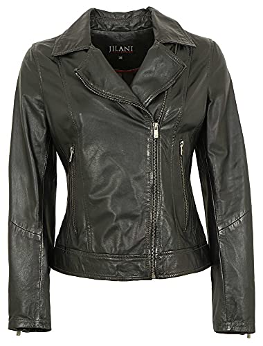 Jilani - Damen Lederjacke Biker Lammnappa schwarz Größe 44 von Jilani