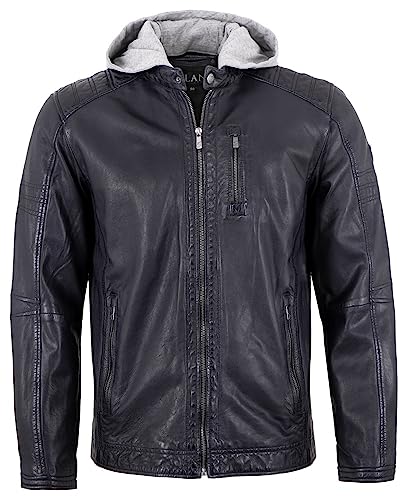 Jilani - Herren Echtleder Lederjacke Bikerjacke Kapuze Lammnappa dunkelblau Größe 60 von Jilani