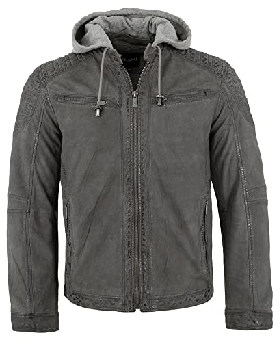 Jilani - Herren Echtleder Lederjacke Lammnubuk Kapuze grau Größe 54 von Jilani