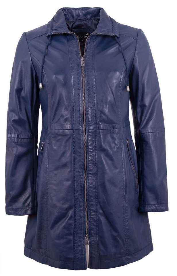 Jilani Lederjacke Echtleder Damen Ledermantel Longjacke Lammnappa blau von Jilani