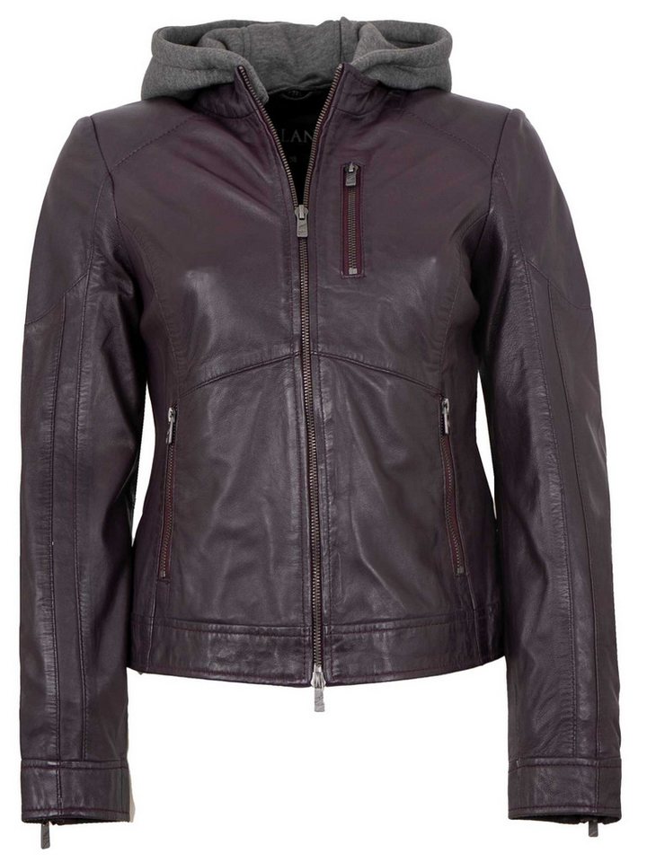 Jilani Lederjacke Francis Jilani - Damen Lederjacke Lammnappa Kapuze dunkellila von Jilani