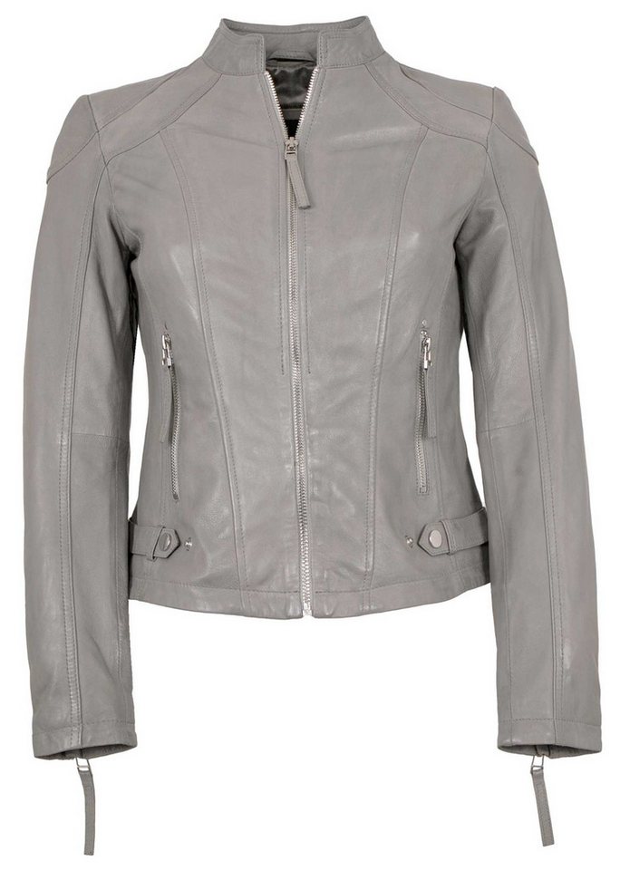 Jilani Lederjacke Imala#KJ Jilani - Damen Echtleder Lederjacke Lammnappa mondstein grau von Jilani