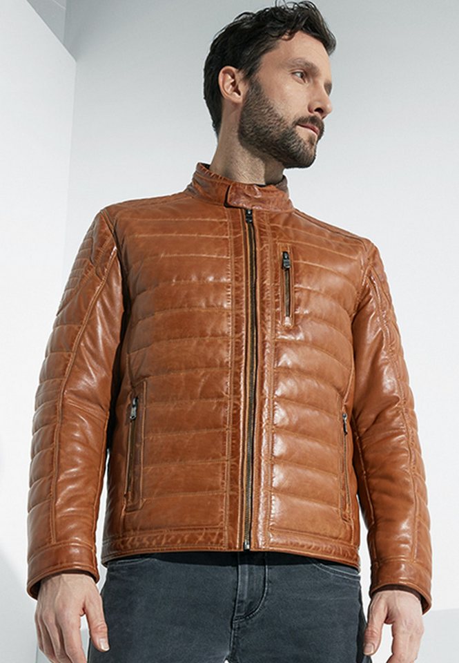 Jilani Lederjacke Iven-2 #KJ Echtleder Lederjacke Steppjacke Lammnappa cognac von Jilani