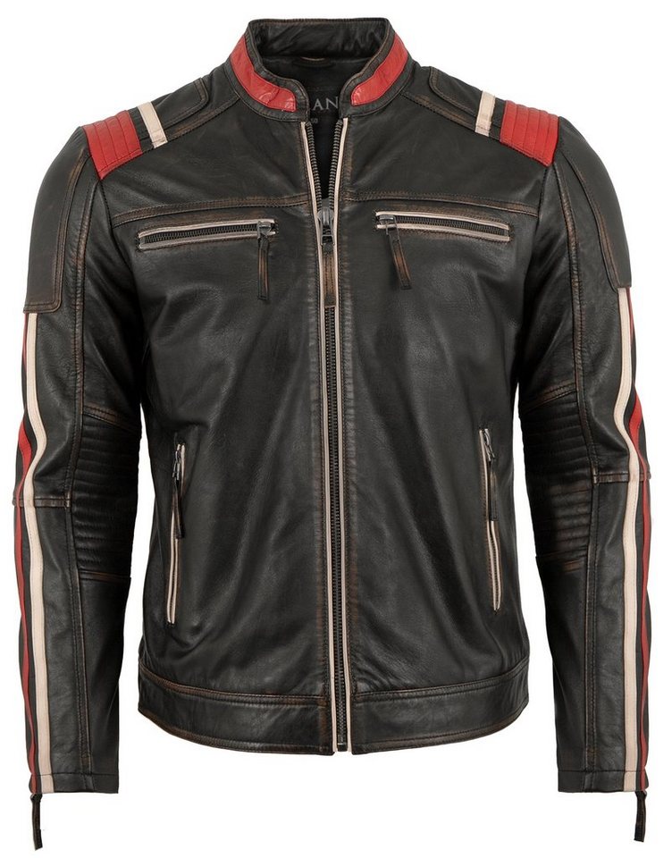 Jilani Lederjacke MD-3 Echtleder Herren Lederjacke Bikerjacke Racing Lammnappa schwarz von Jilani