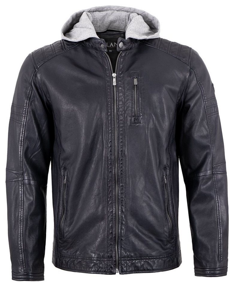 Jilani Lederjacke Raigo-5 Echtleder Herren Lederjacke Bikerjacke Kapuze Lammnappa dunkelblau von Jilani