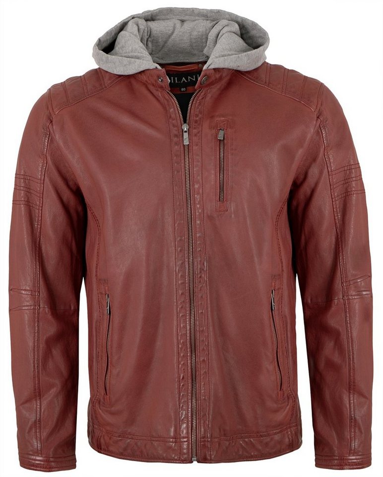 Jilani Lederjacke Raigo-5 Echtleder Herren Lederjacke Bikerjacke Kapuze Lammnappa ox red von Jilani