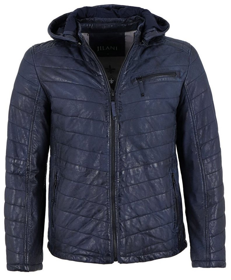 Jilani Lederjacke Simon-2 #KJ Echtleder Lederjacke Steppjacke Kapuze Lammnubuk dunkelblau von Jilani