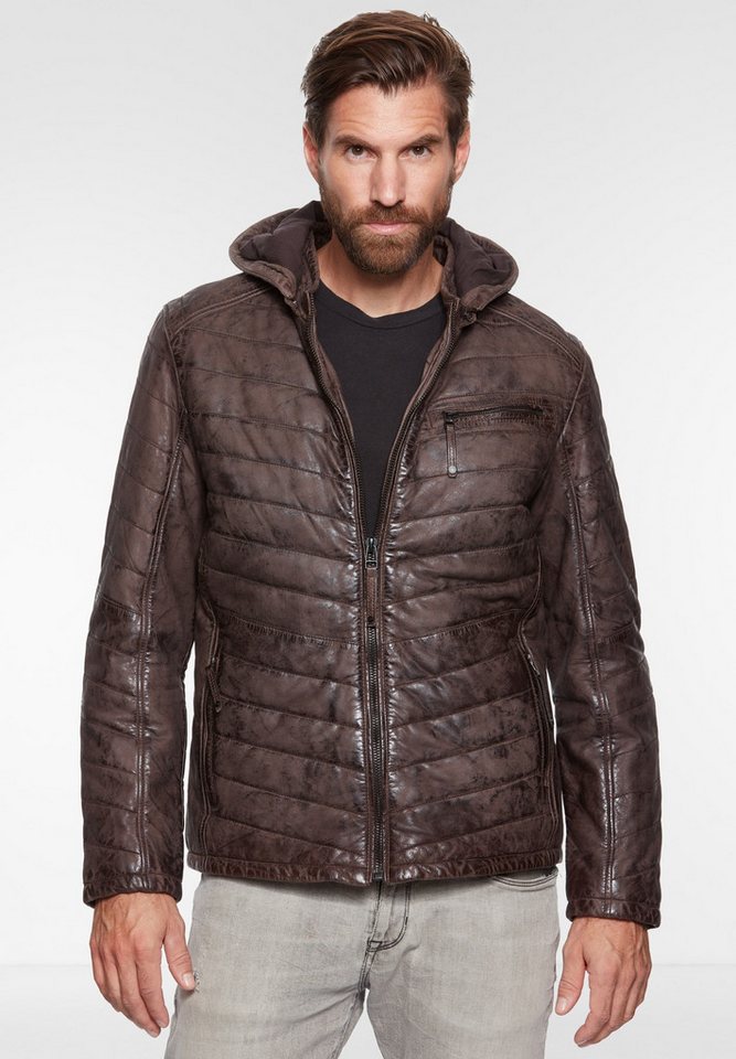 Jilani Lederjacke Simon-2 #KJ Jilani - Herren Lederjacke Steppjacke Kapuze Lammnubuk dunkelbraun von Jilani