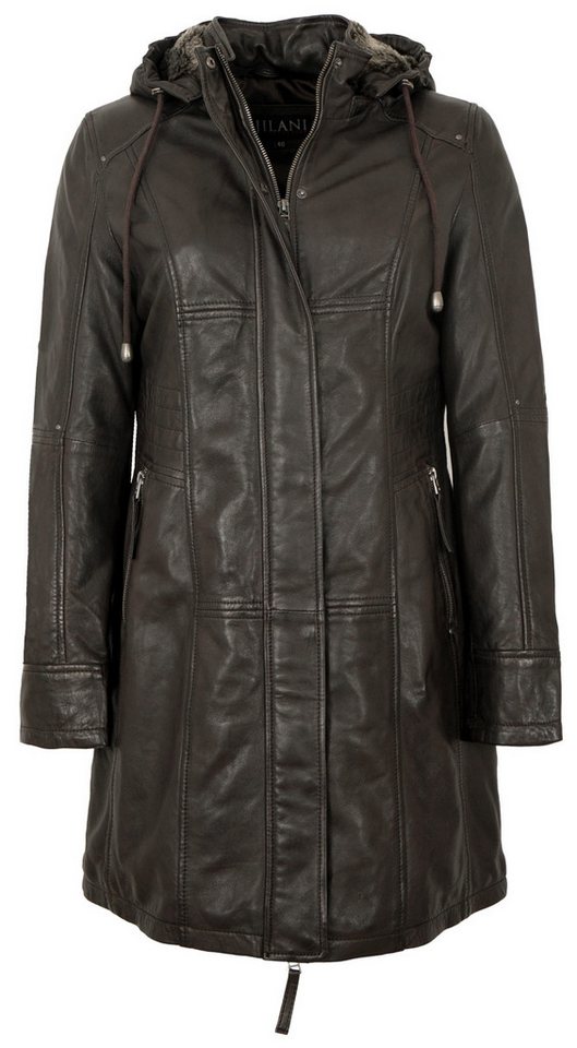 Jilani Lederjacke Unal Jilani - Damen Ledermantel Kapuze Lammnappa dunkelbraun von Jilani