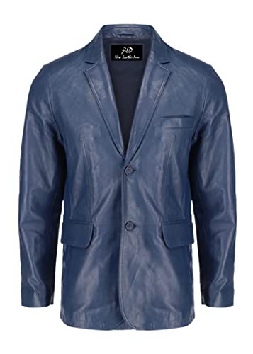 Lammfell-Lederjacke für Herren, lässiger Mantel, gekerbter Kragen, klassischer Bond-Stil, ultimativer Lederblazer für Herren, Blau 2b, XX-Large von Jild