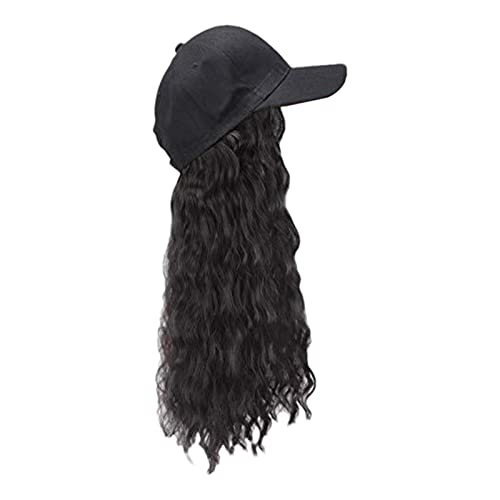 Jildouf Hut Perückenkappe - Perücken für Damen - Baseballkappe mit Haarverlängerungen für Frauen, Mädchen, Verstellbarer Hut mit befestigter synthetischer Perücke, schwarz von Jildouf