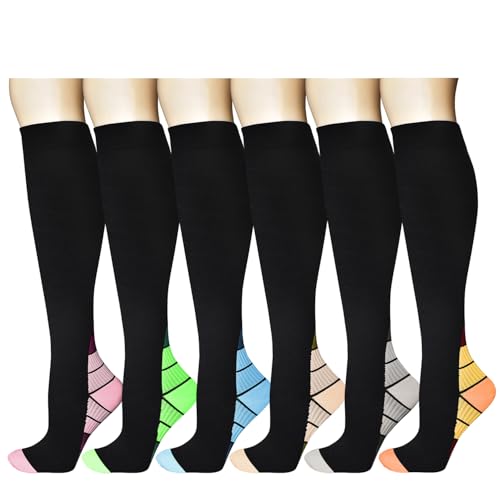 6 Paar Kompressionsstrümpfe für Damen und Herren(15-20 mmHg) Sommer Stützstrümpfe Kniehohe Kompressionssocken Compression Socks für Sport Flug Reisen Laufen Fitness Krampfadern Ödeme Schwangerschaft von Jileson