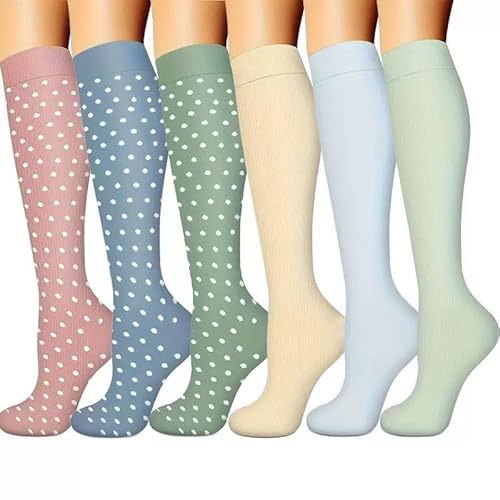 6 Paar Kompressionsstrümpfe für Damen und Herren(15-20 mmHg) Sommer Stützstrümpfe Kniehohe Kompressionssocken Lange Compression Socks für Sport Flug Reisen Laufen Fitness Arbeiten Krankenschwester von Jileson