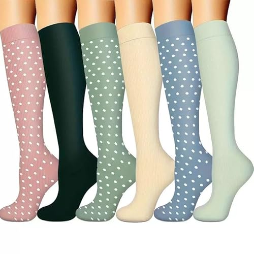 6 Paar Kompressionsstrümpfe für Damen und Herren(15-20 mmHg) Sommer Stützstrümpfe Kniehohe Kompressionssocken Lange Compression Socks für Sport Flug Reisen Laufen Fitness Arbeiten Krankenschwester von Jileson