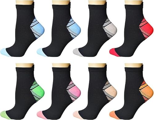 8 Paar Kompressionsstrümpfe Herren Damen Stützstrümpfe Gepolsterte Kompressionssocken Kurz Compression Socks für Plantarfasziitis Knöchel Schwellungen Sport Wandern Reise Sneaker Socken Joggen Laufen von Jileson
