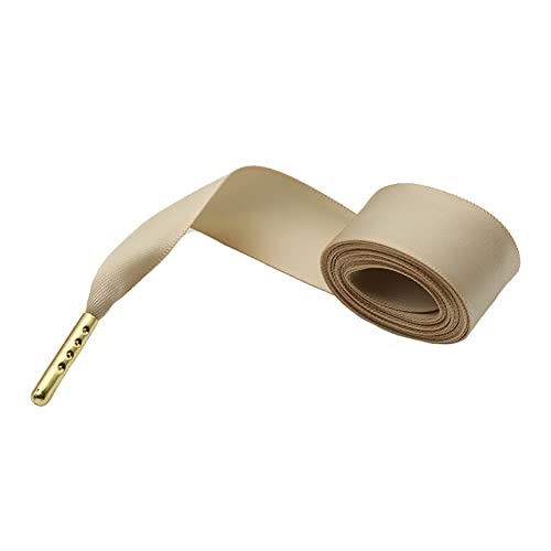 Jilibaba Flache Satinband-Schnürsenkel, 2,2 cm breit, weiche Seide, Schnürsenkel mit goldenen Metallspitzen für Mädchen, Freizeitschuhe, Skate-Sportschuhe, Khaki, 100 cm von Jilibaba