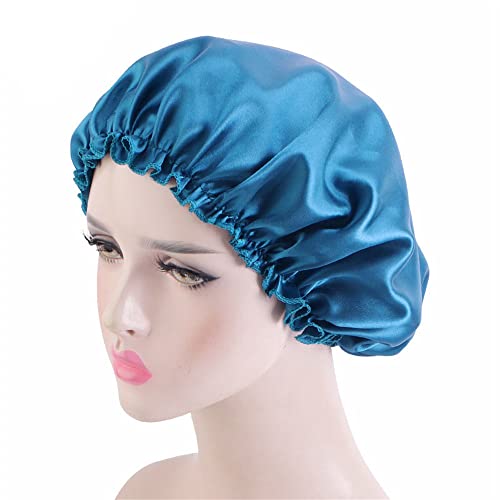 Jilibaba Schlafmütze Nachtmütze Elastische Schlafhaube Seide Haarwickel Duschhaube Chemo Krebs Hut für Frauen Haarpflege Salon See Blau von Jilibaba