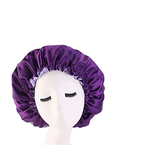 Jilibaba Schlafmütze Nachtmütze mit verstellbarer Schnalle Schlafhaube Seide Haarwickel Duschhaube Chemo Krebs Hut für Frauen Haarpflege Salon Dunkelviolett von Jilibaba