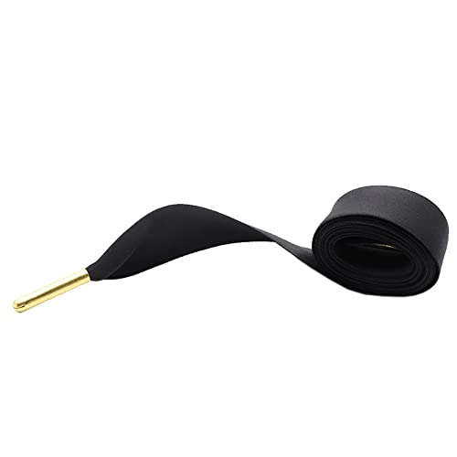 Jilibaba Schnürsenkel mit flachem Satinband, 2,2 cm breit, weiche Seide, Schnürsenkel mit goldenen Metallspitzen für Mädchen, Freizeitschuhe, Skate-Sportschuhe, Schwarz, 120 cm von Jilibaba