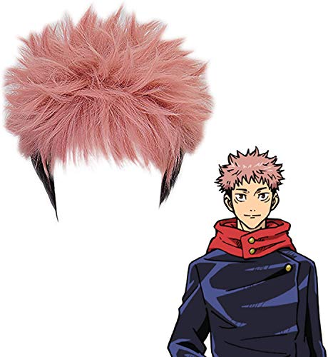 2020 Anime Jujutsu Kaisen Yuji Itadori Cosplay Perücke Herren Jungen Kurzhaar Perücke Anime Cosplay Perücke Party Kostüm Haar für Halloween Zubehör Damen Mädchen 54-60CM von Jilijia