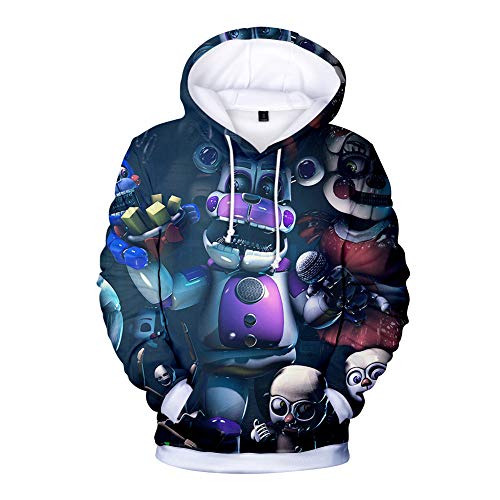 3D FNAF Five NI-gh-ts at Fre-ddy's Hoodie Comic Print Kordelzug Pullover Sweatshirt für Kinder Mädchen Jungen Erwachsene, Typ5, S von Jilijia