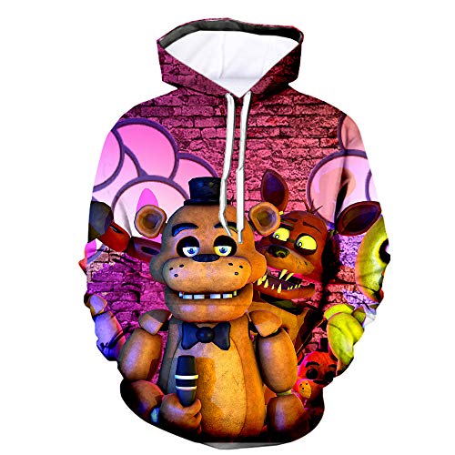 3D FNAF Five Ni-gh-ts at Fre-ddy's Hoodie Comic Print Kordelzug Pullover Sweartshirt für Kinder Mädchen Jungen Erwachsene Gr. 5X-Large, Typ2 von Jilijia