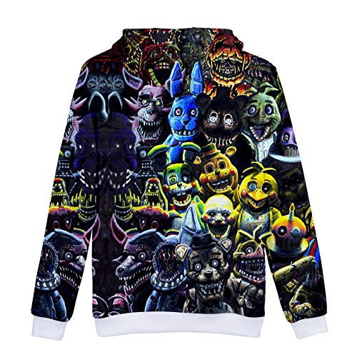 3D FNAF Five Ni-gh-ts at Fre-ddy's Hoodie Comic Print Kordelzug Pullover Sweatshirt für Kinder Mädchen Jungen Erwachsene, Typ3, XS von Jilijia