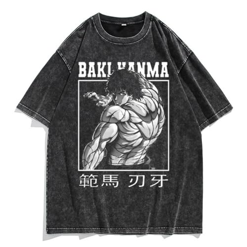 BAKI Anime T-Shirt Anime Role Hanma Baki/Hanma Yujiro 3D T-Shirt Cartoon Washed-Out Old Style Kurzarm T Anime Spiel Lose Kurzarm Top, Typ 1, M von Jilijia