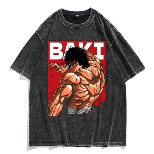 BAKI Anime T-Shirt Anime Role Hanma Baki/Hanma Yujiro 3D T-Shirt Cartoon Washed-Out Old Style Kurzarm T Anime Spiel Lose Kurzarm Top, Typ 5, M von Jilijia